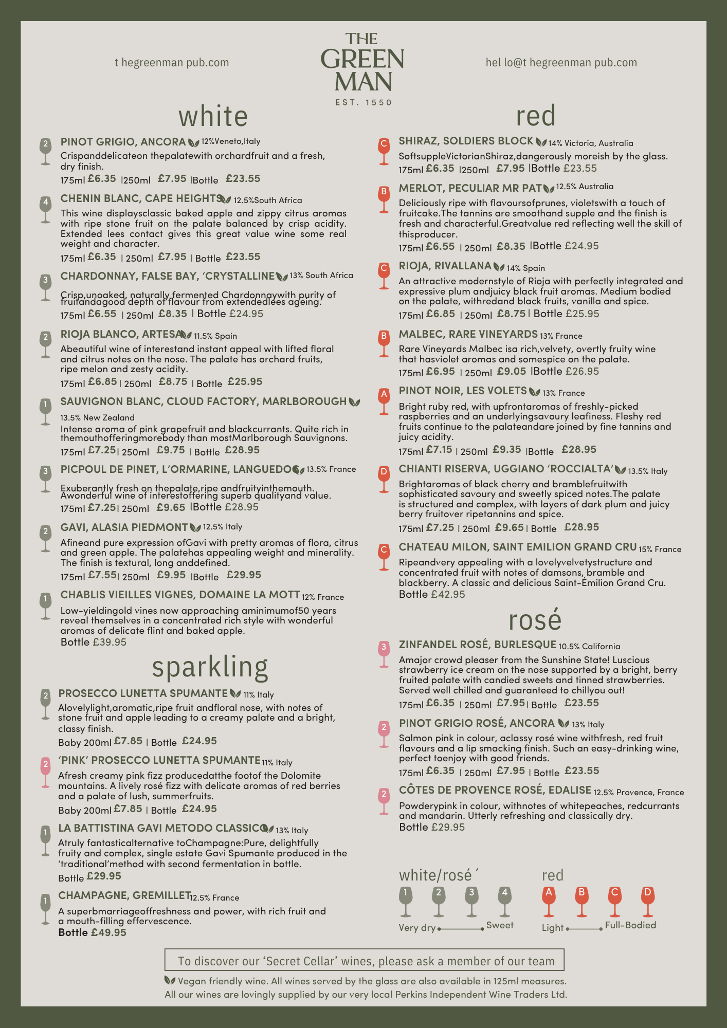 The Green Man Wine List
